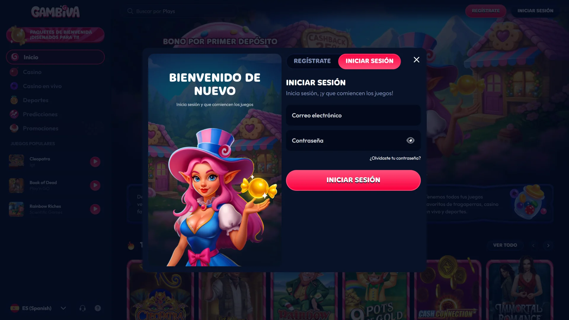 Accede a tu cuenta de Gambiva para iniciar el proceso de retiro de dinero.